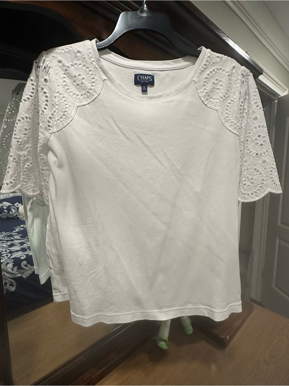 Chaps White Eyelet Sleeve Short-Sleeve Tee